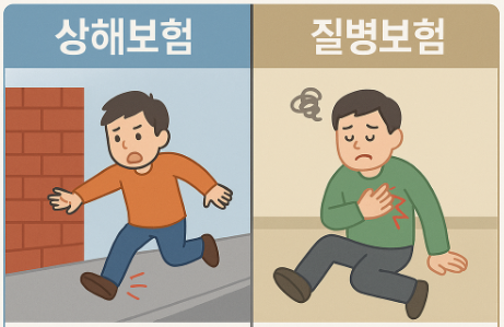 넘어져서 다친경우: 상해보험 | 병 때문에 쓰러져서 다친 경우: 질병보험으로 보장